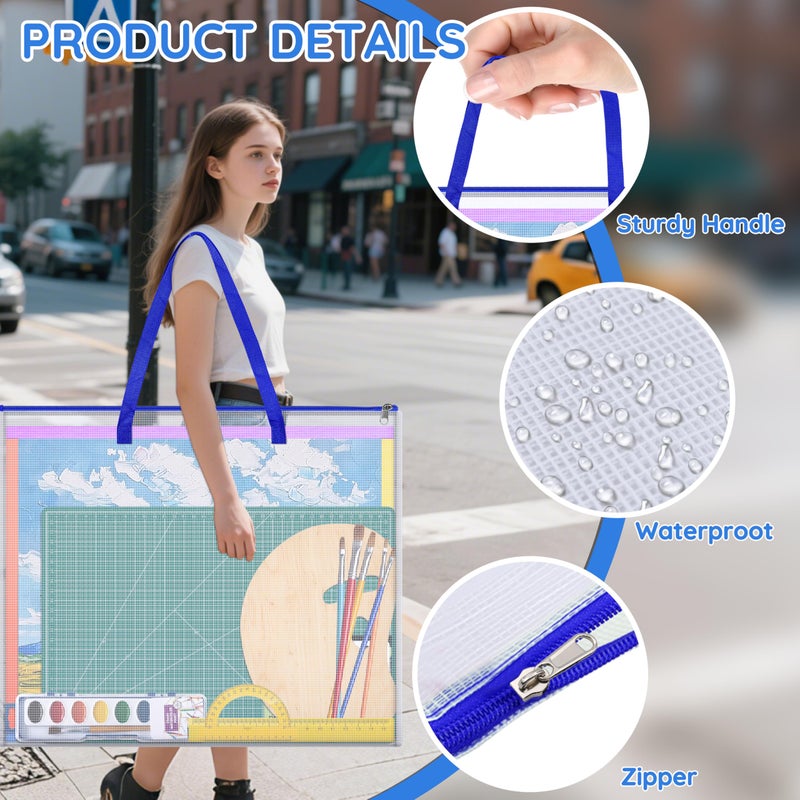 ZKOO Poster Storage Bag, 26" x 20" Art Portfolio Bag, Bulletin Board Holder Art Portfolio Container for Artwork, Artwork Storage Case for Poster, Bulletin Board, Scrapbook, Teaching Materials (Blue) - Image 3